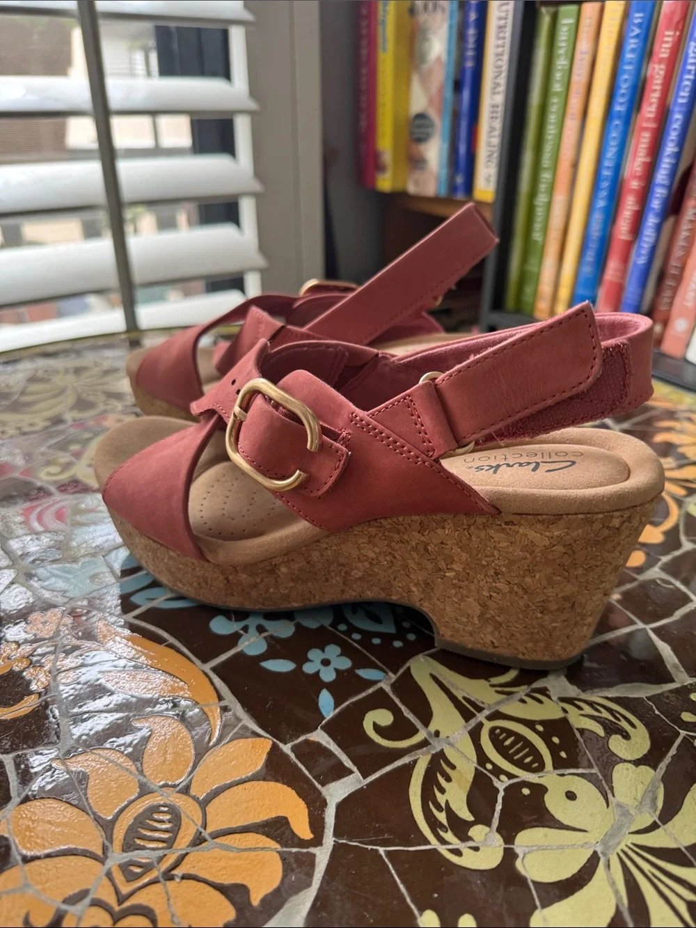 Clarks Women’s Coral Pink Cross-Strap Wedge Sandals
